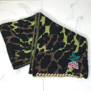 Betsey Johnson Green Leopard Print Knit Scarf